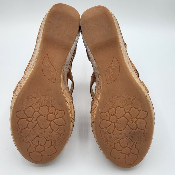 B.O.C. by Born Concept Cross Strap Tan Leather Cork Wedge Sandals SZ 6 - Picture 7 of 13